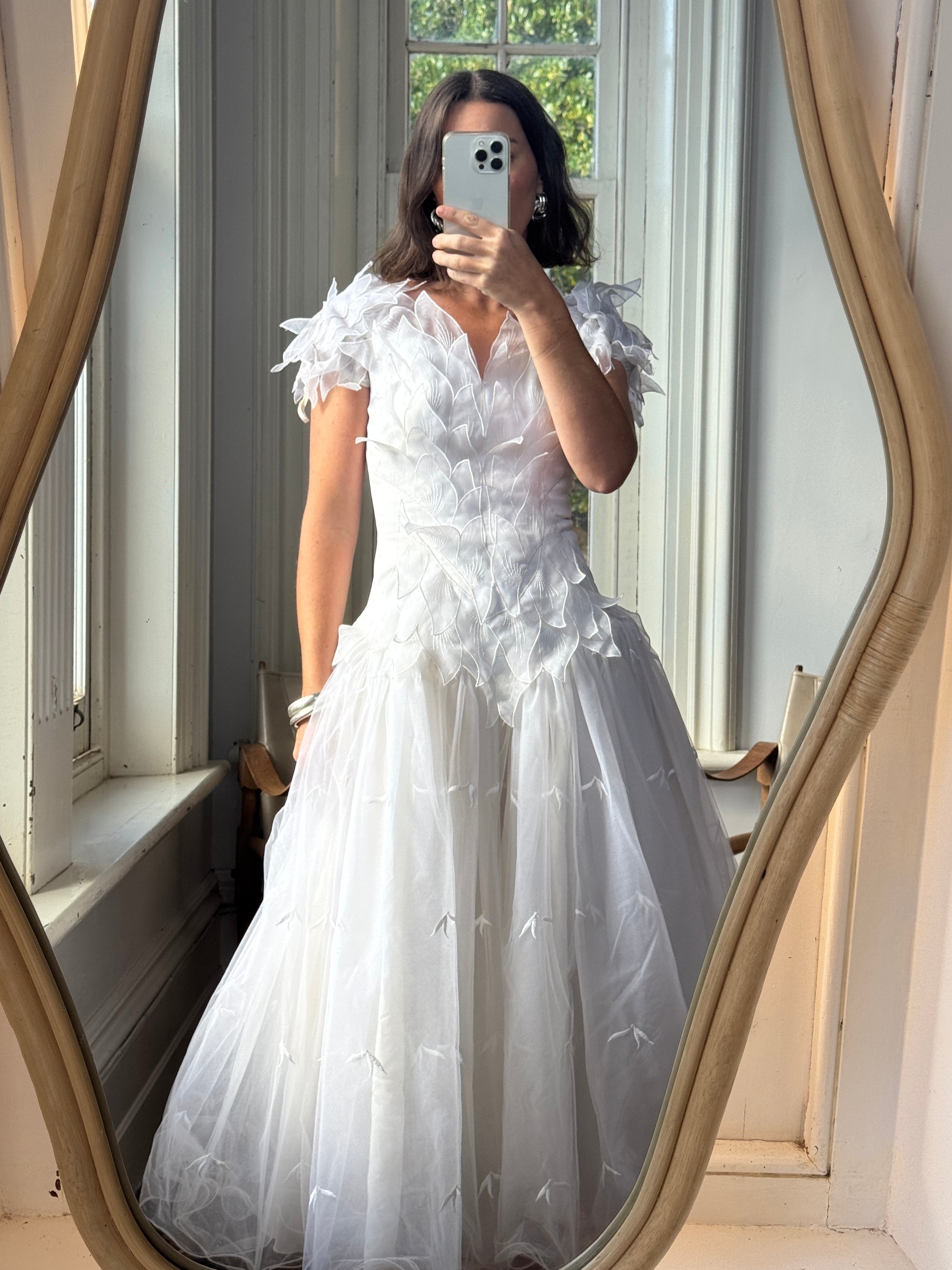 Vintage 80s Basque Waist Tinkerbell Wedding Gown