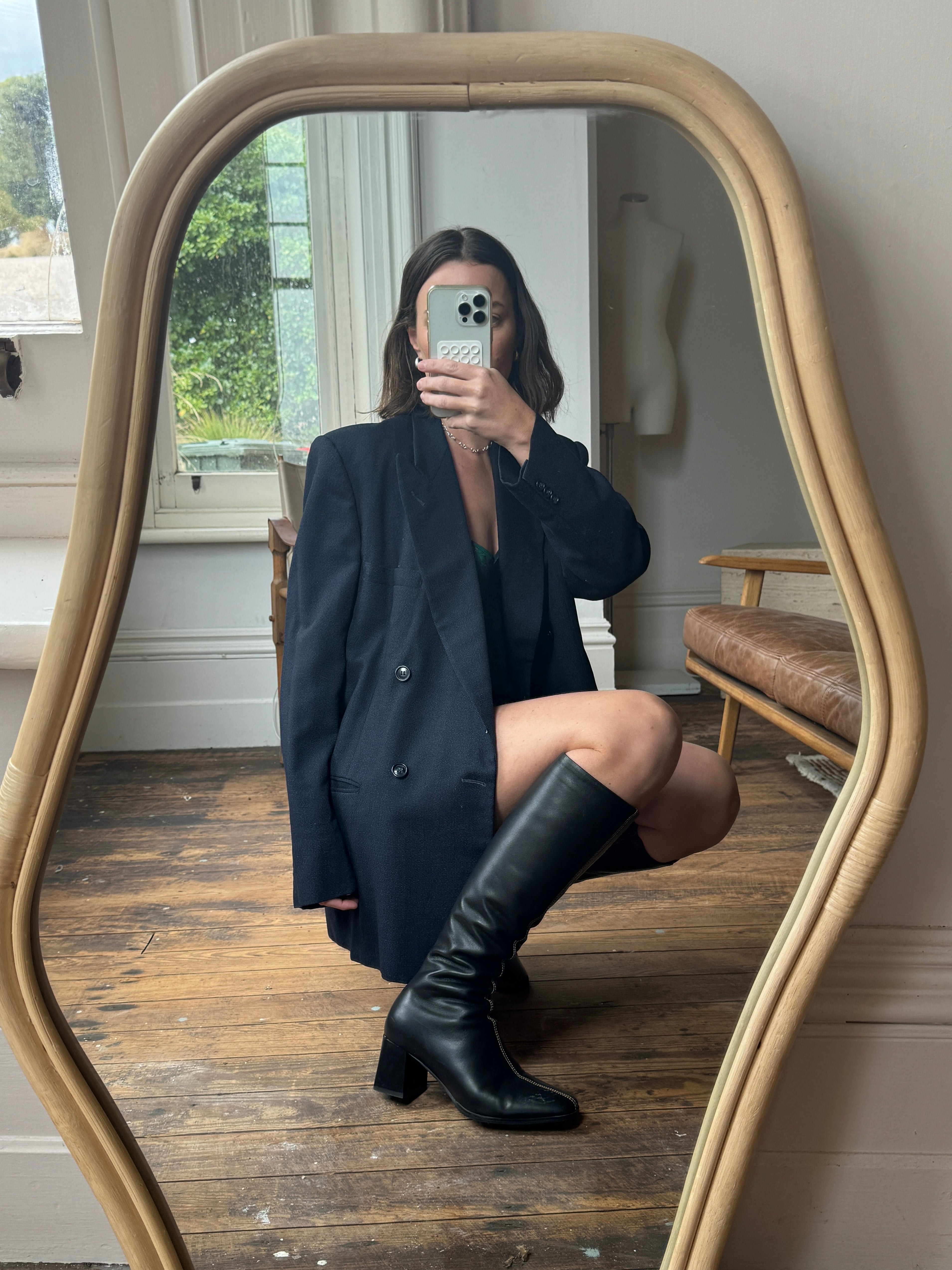 Vintage Tailored Double Breasted Navy Pure Wool Blazer
