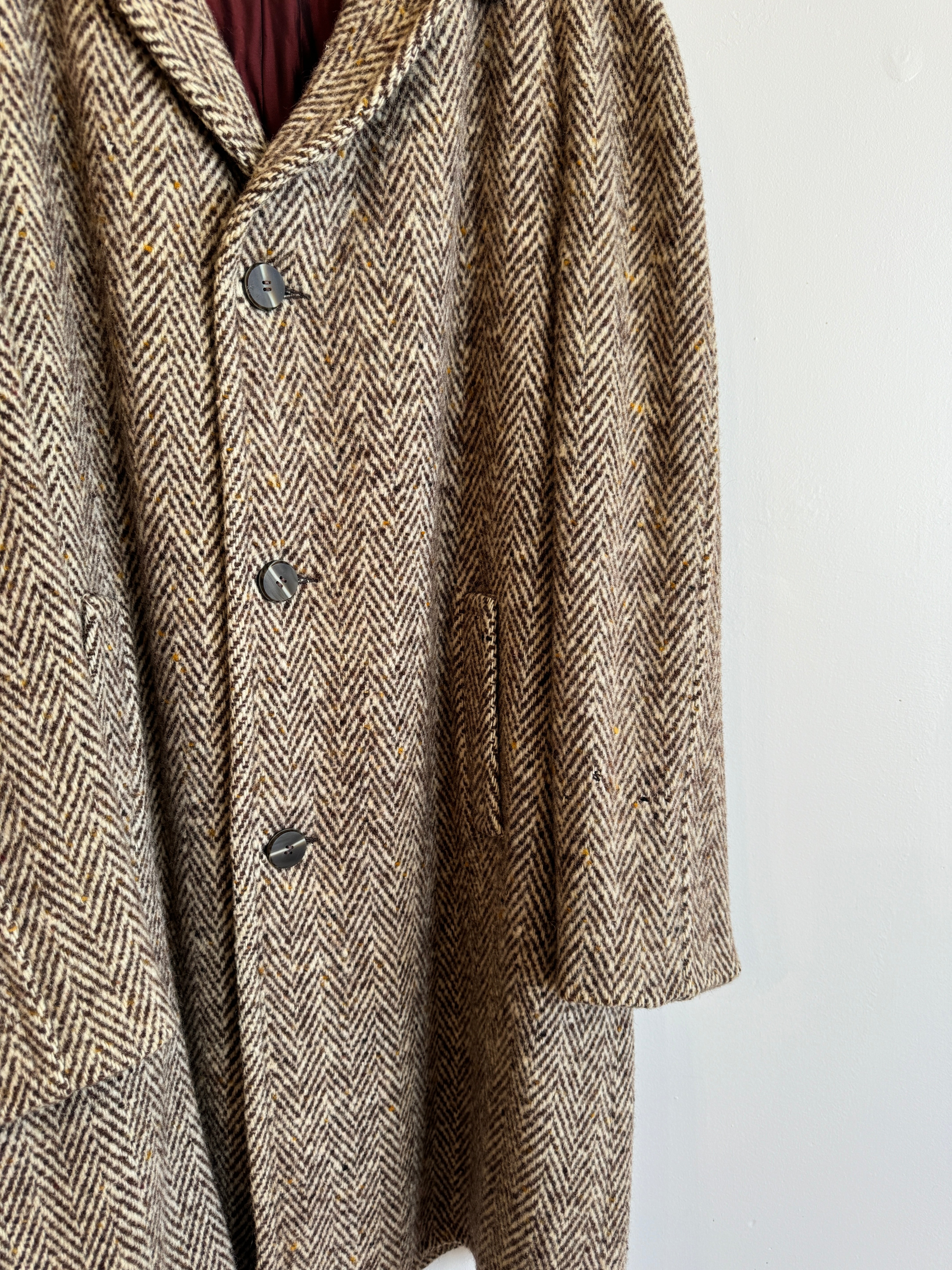 Vintage Brown Herringbone Wool Coat
