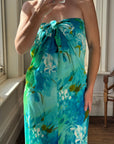 Vintage 70s Hawaiian Sarong Dress Watercolour Floral