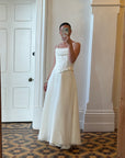 Vintage 90s Cowl Neck Jacquard Bodice Satin Wedding Dress