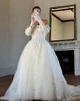 Vintage 90s Rosette Tulle Princess Wedding Gown with Gloves