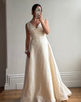 Vintage 90s Ivory Silk V-Neck A-Line Wedding Gown