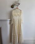 Vintage 70s Prairie Lace Wedding Gown with Beaded Basque Waist Belt