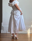 Vintage 80s Taffeta Ruffle Off Shoulder Wedding Dress