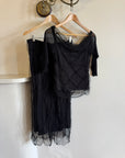 Vintage 90s Mesh Smocked Two Piece Set noir