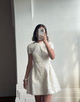 Vintage 90s Christian Dior Guipure Lace Structured Bridal Mini Creme