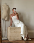 Vintage 90s Satin Jacquard Bodice and Skirt Set Ivory