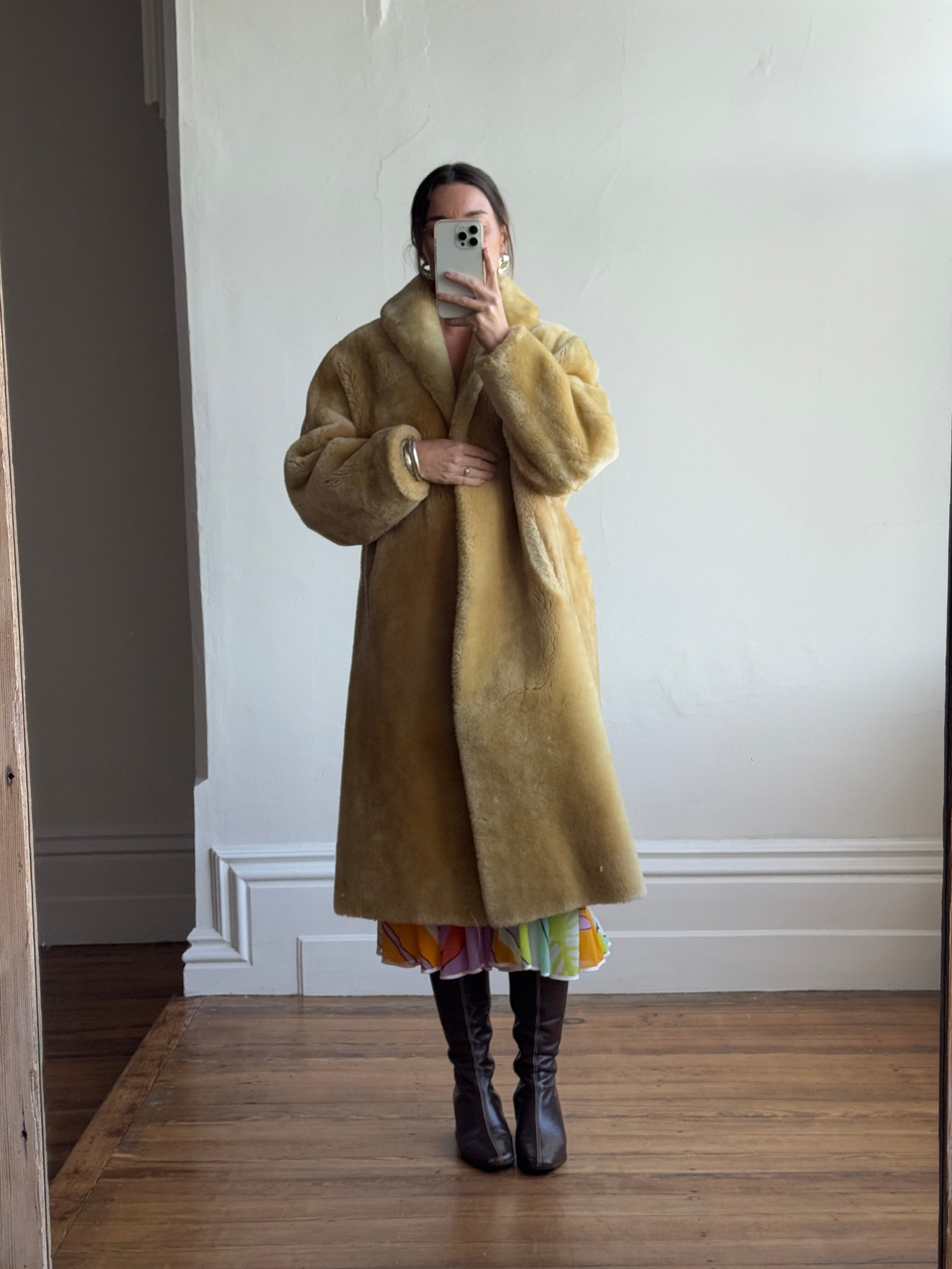 Vintage 70s Faux Shearling Butter Caramel Coat