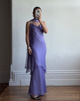 Vintage 90s Lilac Cowl Tiered Slip Dress with Scarf