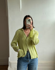Vintage 90s Lime Pleated Button Up Blouse