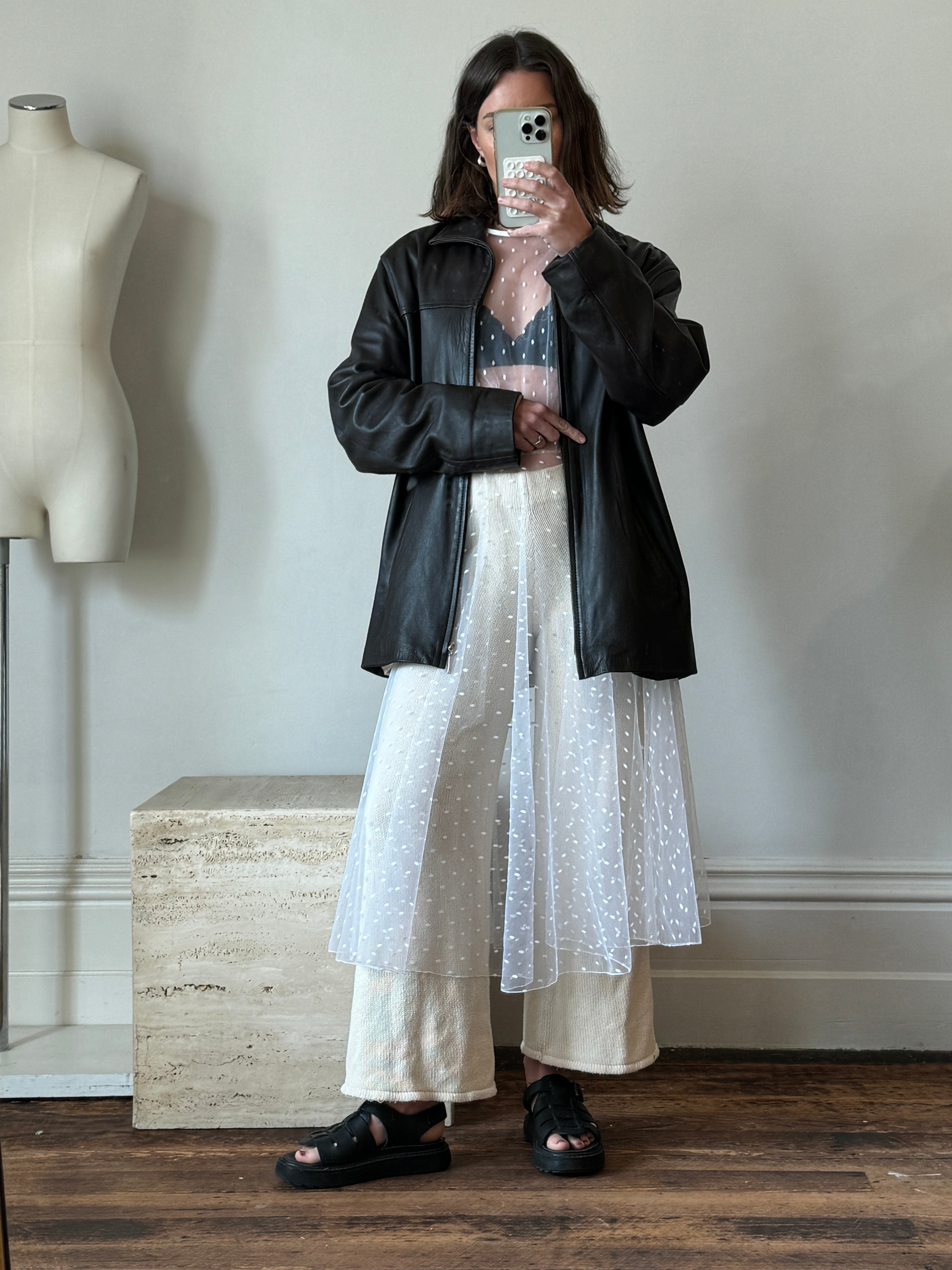 Vintage Long Sleeve Dress Sheer Polka