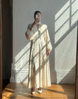 Vintage 70s Jersey High Neck Maxi Dress Creme