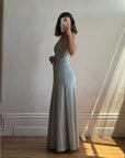Vintage 70s Lurex Ice Blue Halter Maxi Dress