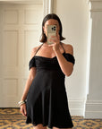Vintage 90s Off Shoulder Mini Dress Noir
