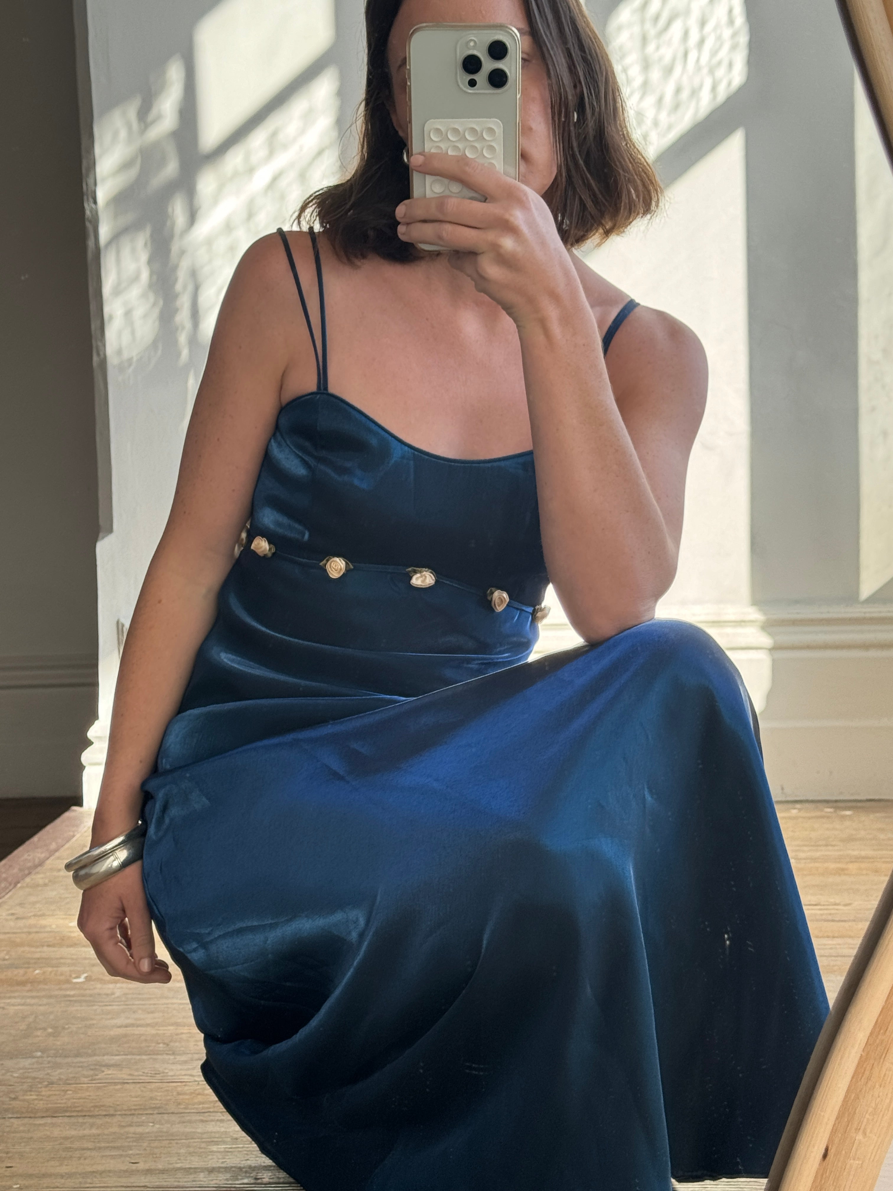 Vintage 90s Midnight Blue Dress With Flowers