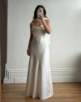 Vintage Y2K Rosette Bridal Slip Dress Champagne Satin