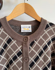 Vintage Pure Wool Check Cardi Taupe Black