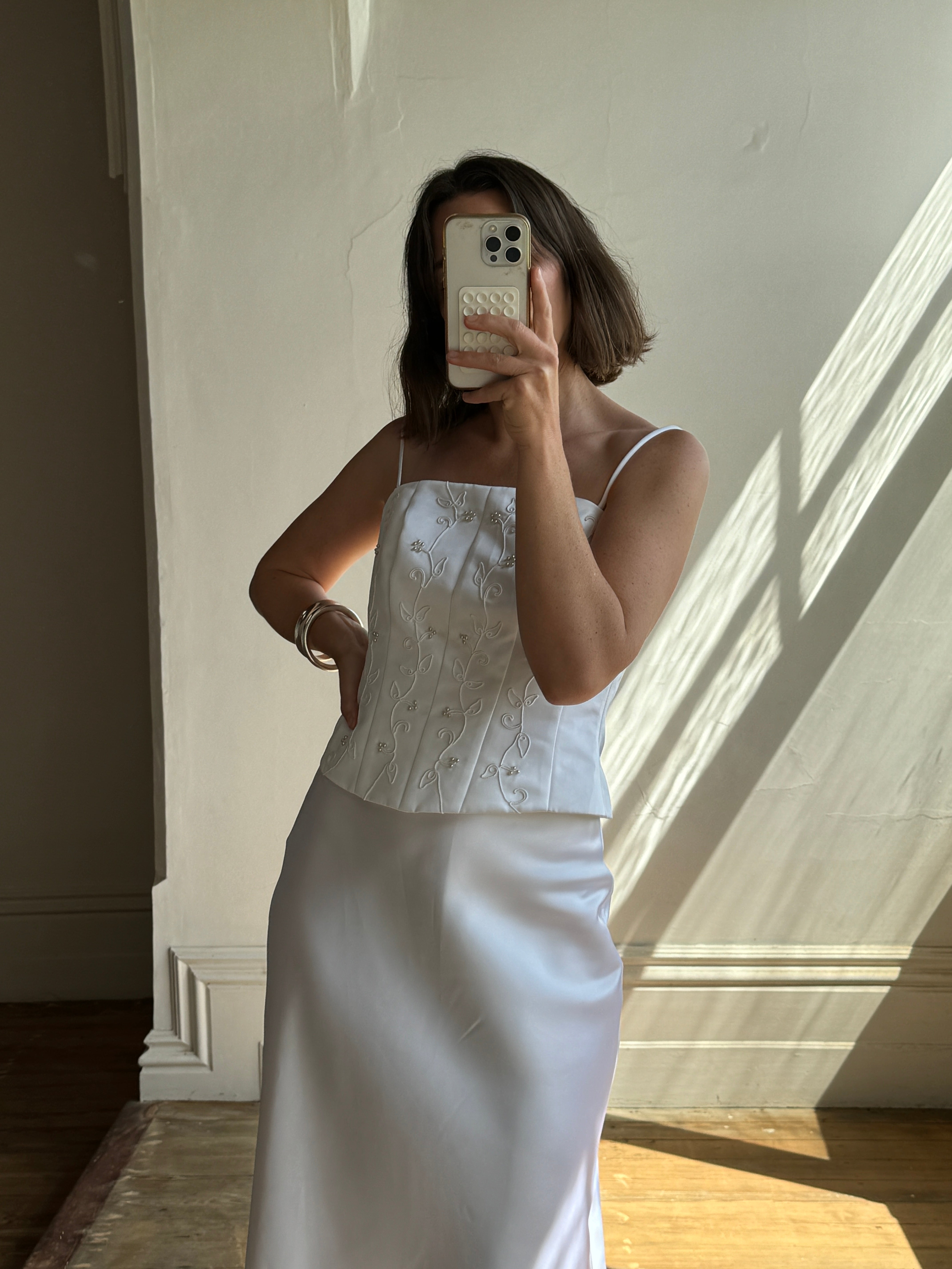 Vintage 90s Beaded Satin Two Piece Wedding Set