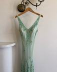 Vintage 90s Pure Silk Aquamarine Fairy Beaded Dress