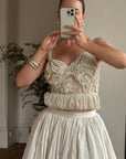 Vintage 90s Two Piece Tulle Beaded Top and Princess Silk Satin Skirt