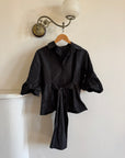 Vintage 90s Taffeta Button Up Structured Blouse Noir