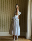 Vintage 80s Taffeta Ruffle Off Shoulder Wedding Dress
