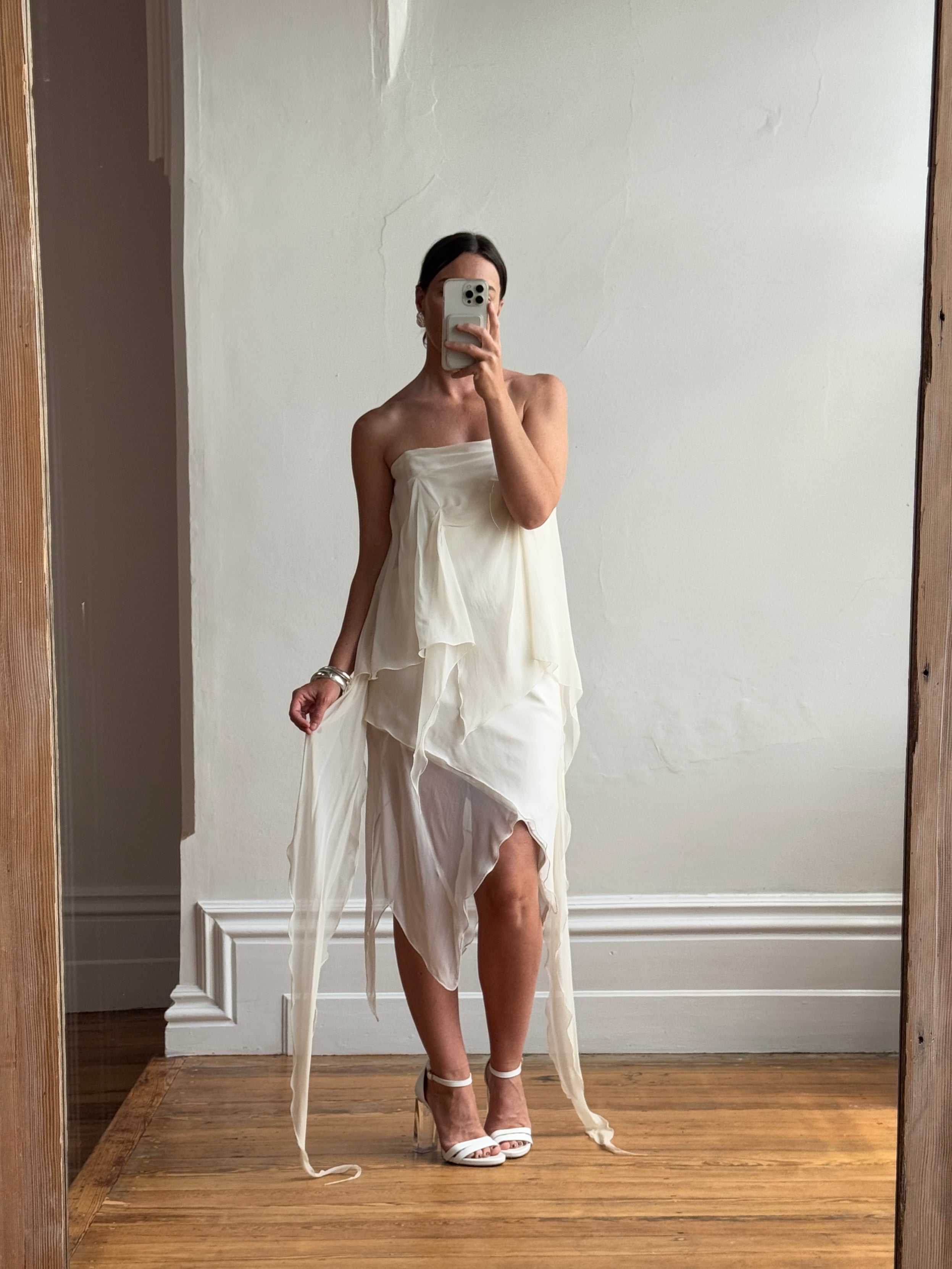 Vintage Y2K Strapless Pure Silk Fairy Dress Creme
