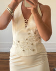 Vintage 90s Halter Two Piece Embellished Satin Wedding Set