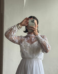 Vintage 60s Floral Lace Pleated Wedding Dress With Train