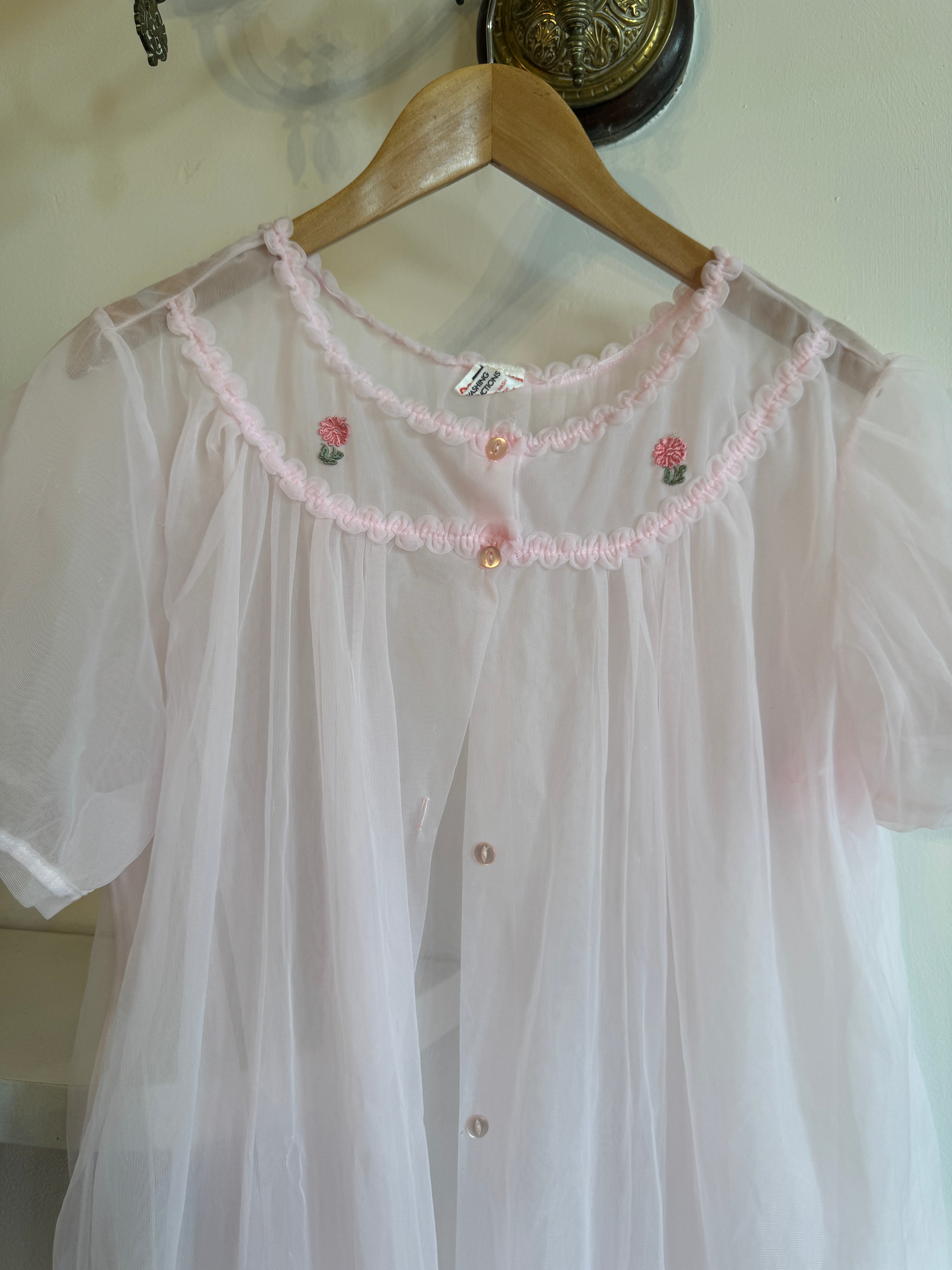 Vintage Baby Pink Sheer Embroidered Overlay