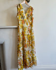 Vintage 70s Garden Soiree Autumn Floral V Neck Dress