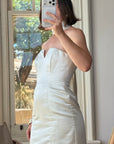 Vintage 90s Satin Strapless Bridal Midi With Neck Tie