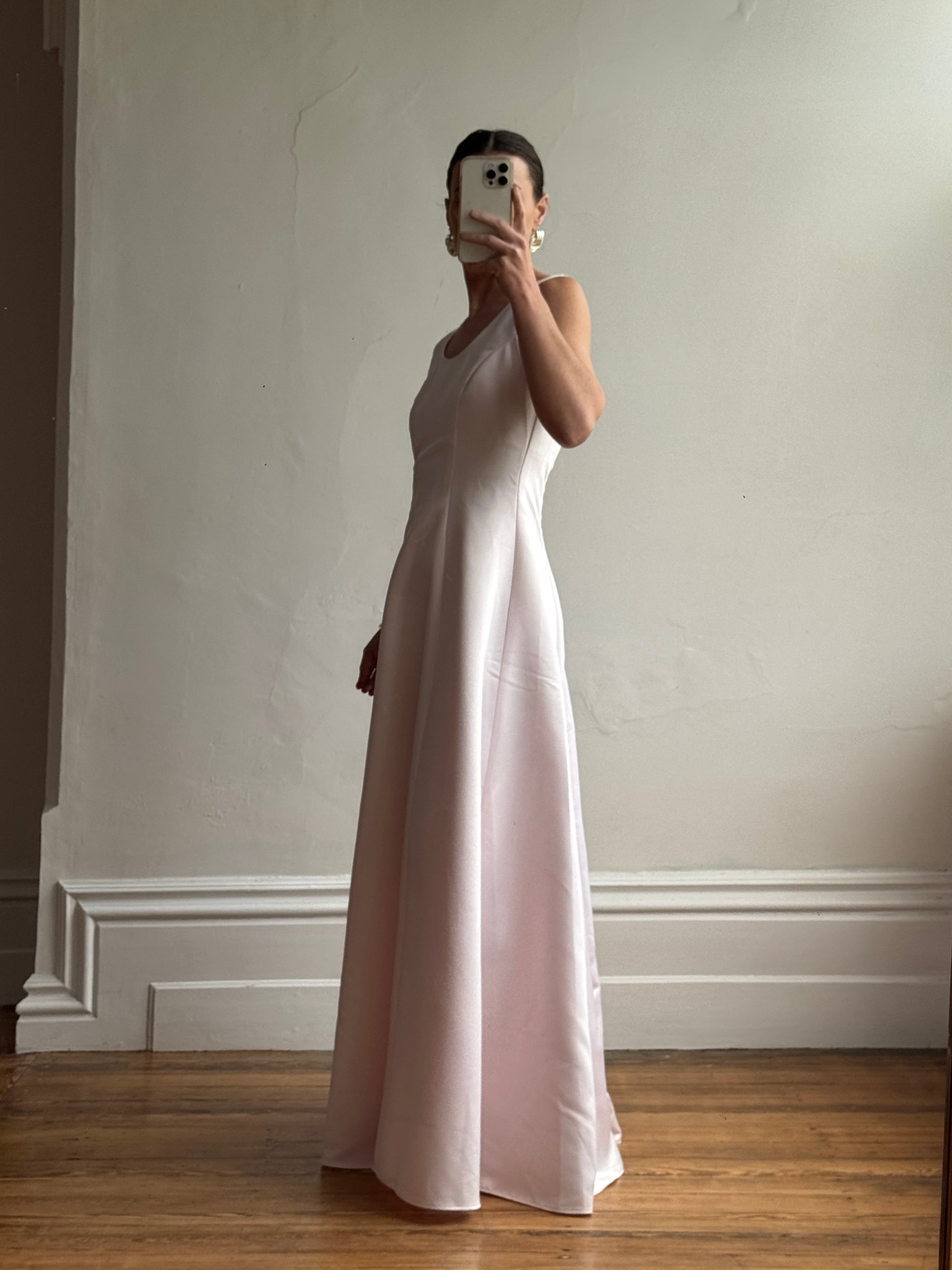Vintage 90s Baby Pink Satin Scoop Neck Dress