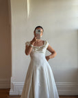 Vintage 90s Golden Brocade Cap Sleeve Wedding Gown
