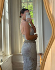 Vintage 90s Pure Silk High Front Embellished Lavender Gown