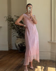 Vintage 90s Bias Beaded Sheer Asymmetrical Slip Dress Baby Pink