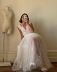 Vintage 40s Tulle Lace V Neck Daisy Wedding Dress