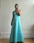 Vintage 90s A-Line Aqua Prom Dress with Rhinestones