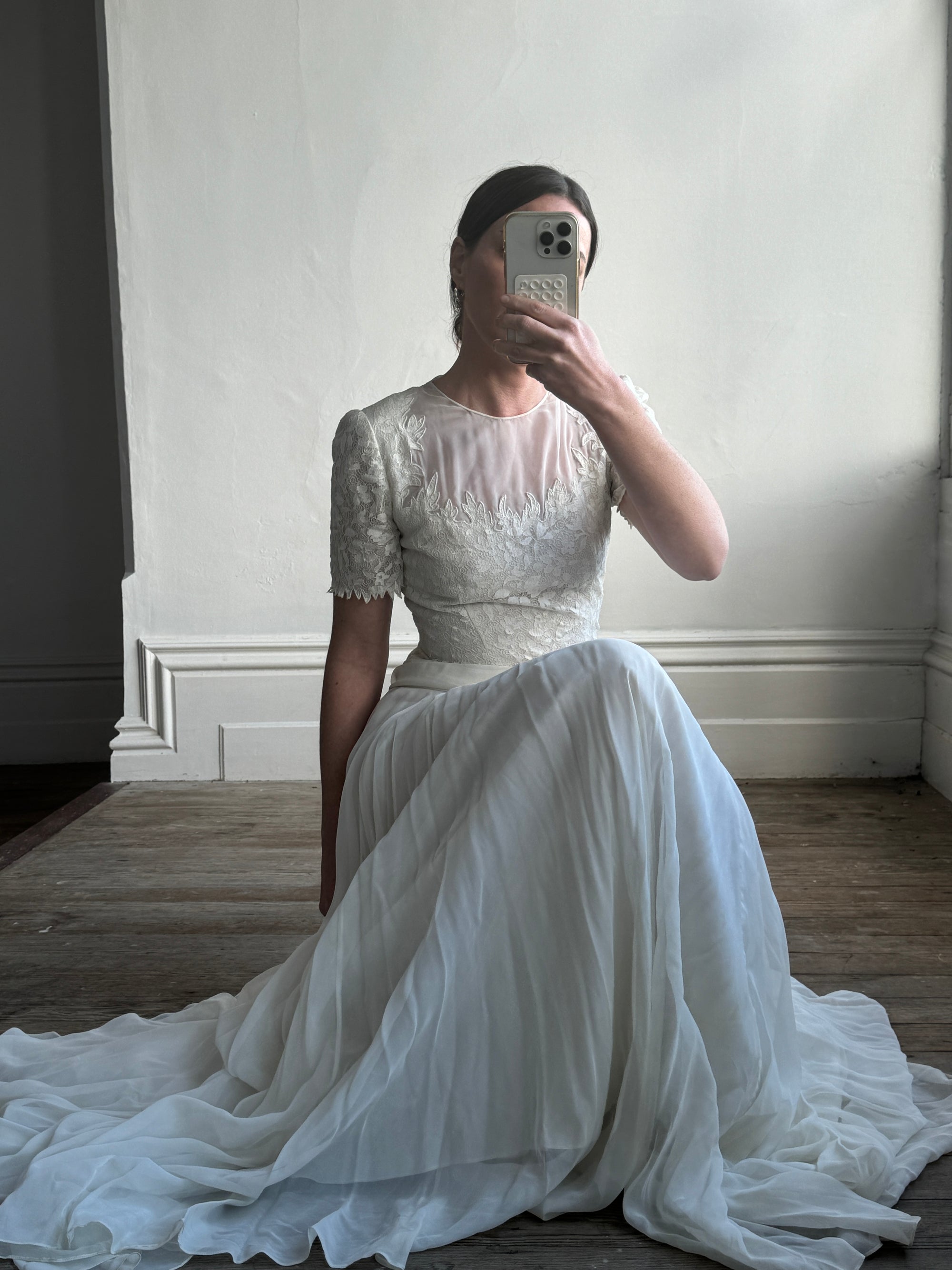 Vintage 30s Ethereal Vine Pleated Wedding Dress