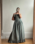 Vintage 80s Taffeta Pleated Strapless Gown Slate