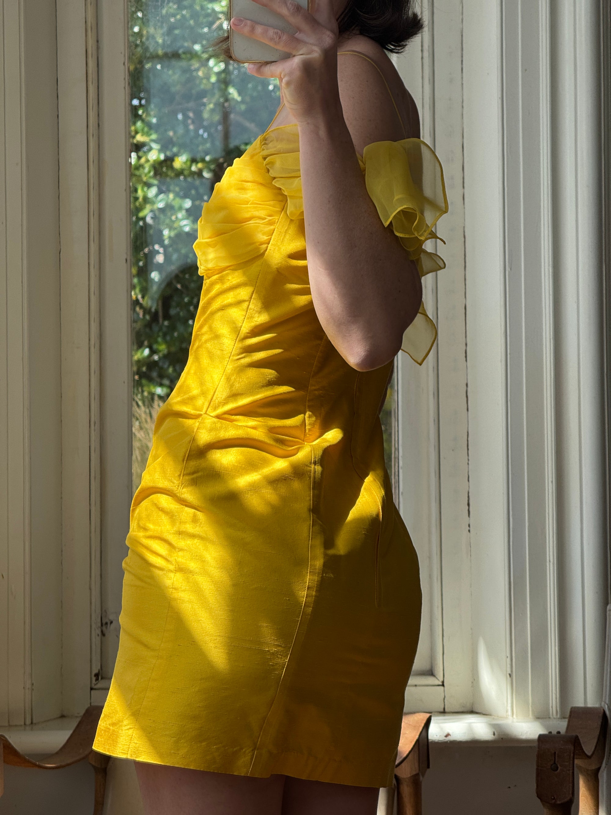 Vintage 90s Pure Silk Mini Dress Sunshine Yellow