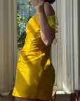 Vintage 90s Pure Silk Mini Dress Sunshine Yellow
