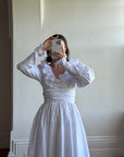 Vintage 70s Taffeta Frill Wedding Dress with Bow