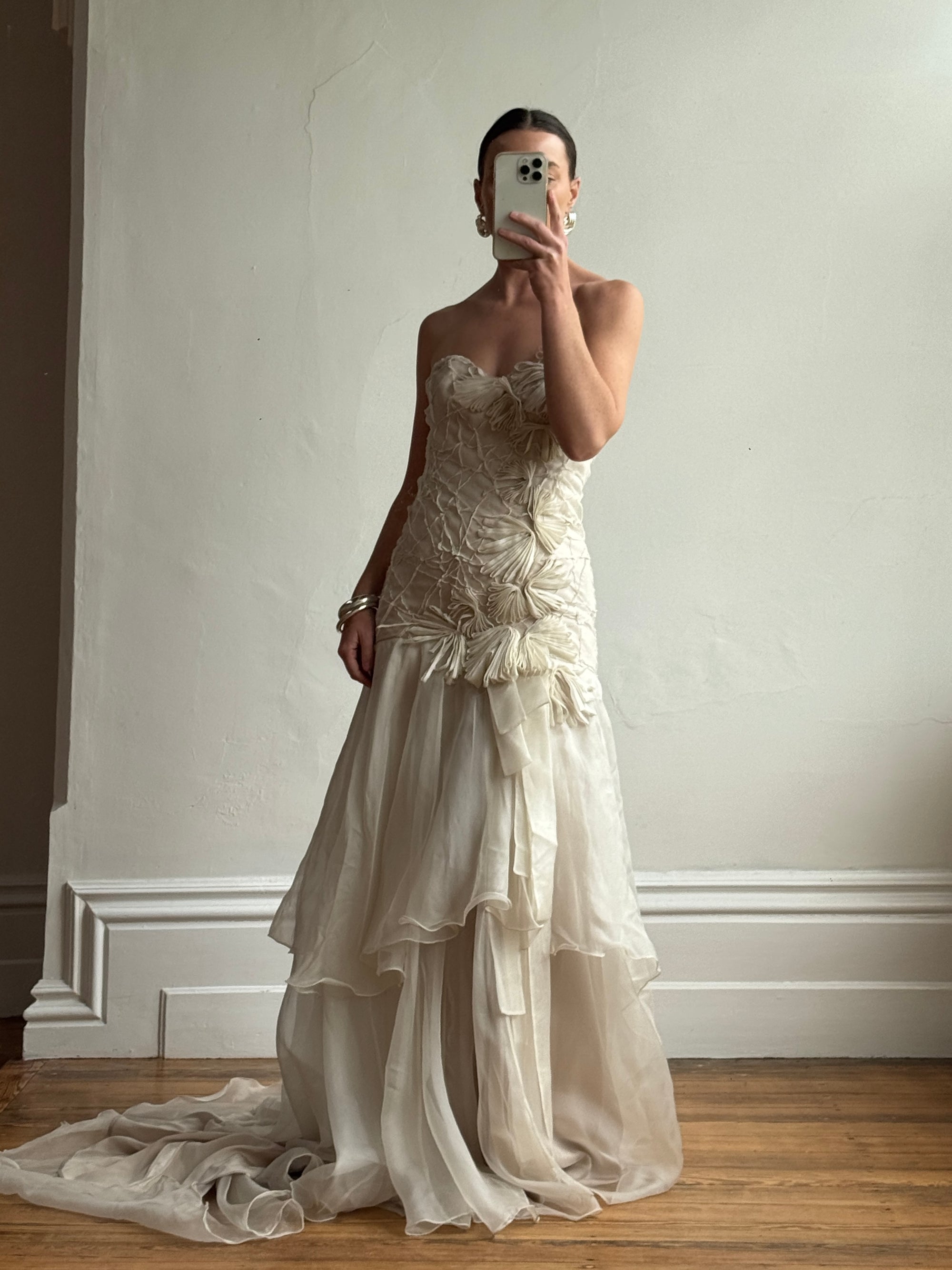 Vintage 90s Pure Silk Couture Origami Wedding Dress