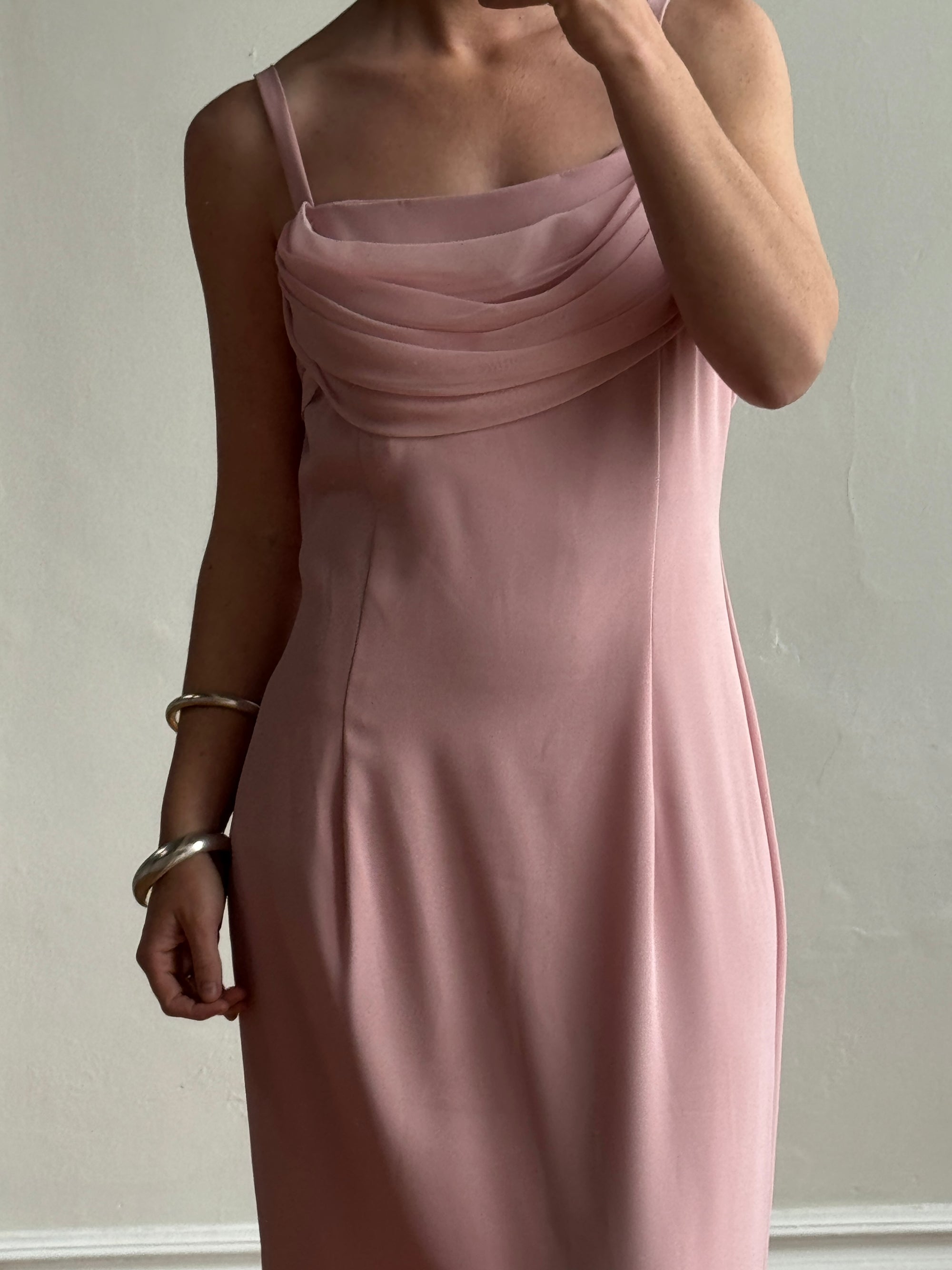 Vintage 90s Crepe Cowl Neck Slip Dress Dusty Rose