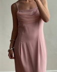 Vintage 90s Crepe Cowl Neck Slip Dress Dusty Rose