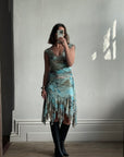 Vintage Y2K Butterfly Top and Skirt Set Aqua