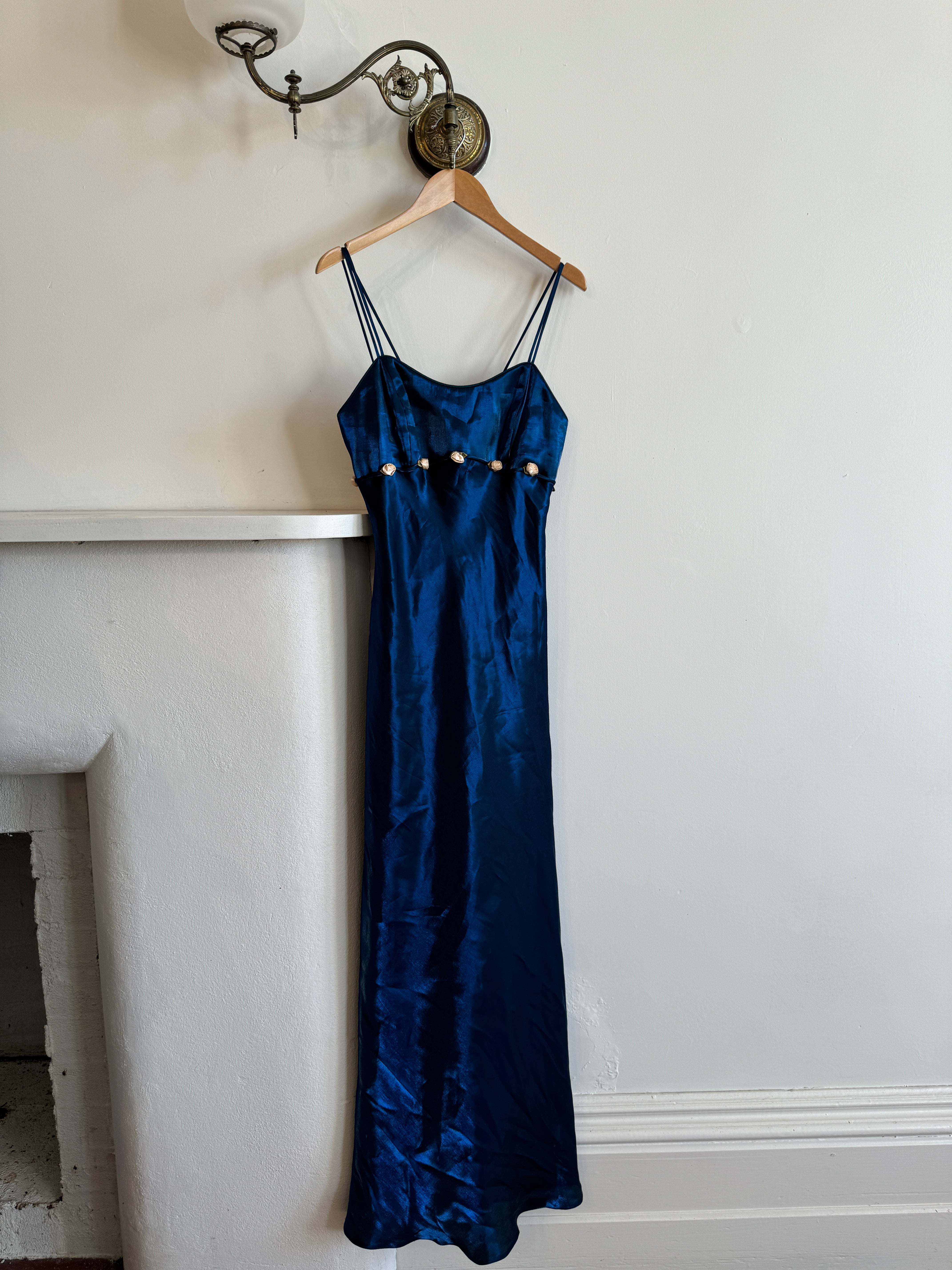 Vintage 90s Midnight Blue Dress With Flowers