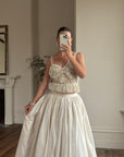 Vintage 90s Two Piece Tulle Beaded Top and Princess Silk Satin Skirt